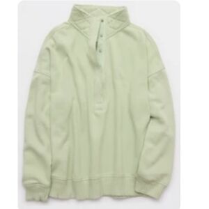 aerie Light Green Quilted-Collar Zip-Up Sweater